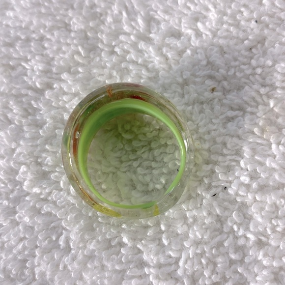 Vintage Art Glass Handmade Green Red Black Gold Glitter Band Ring - Picture 8 of 11